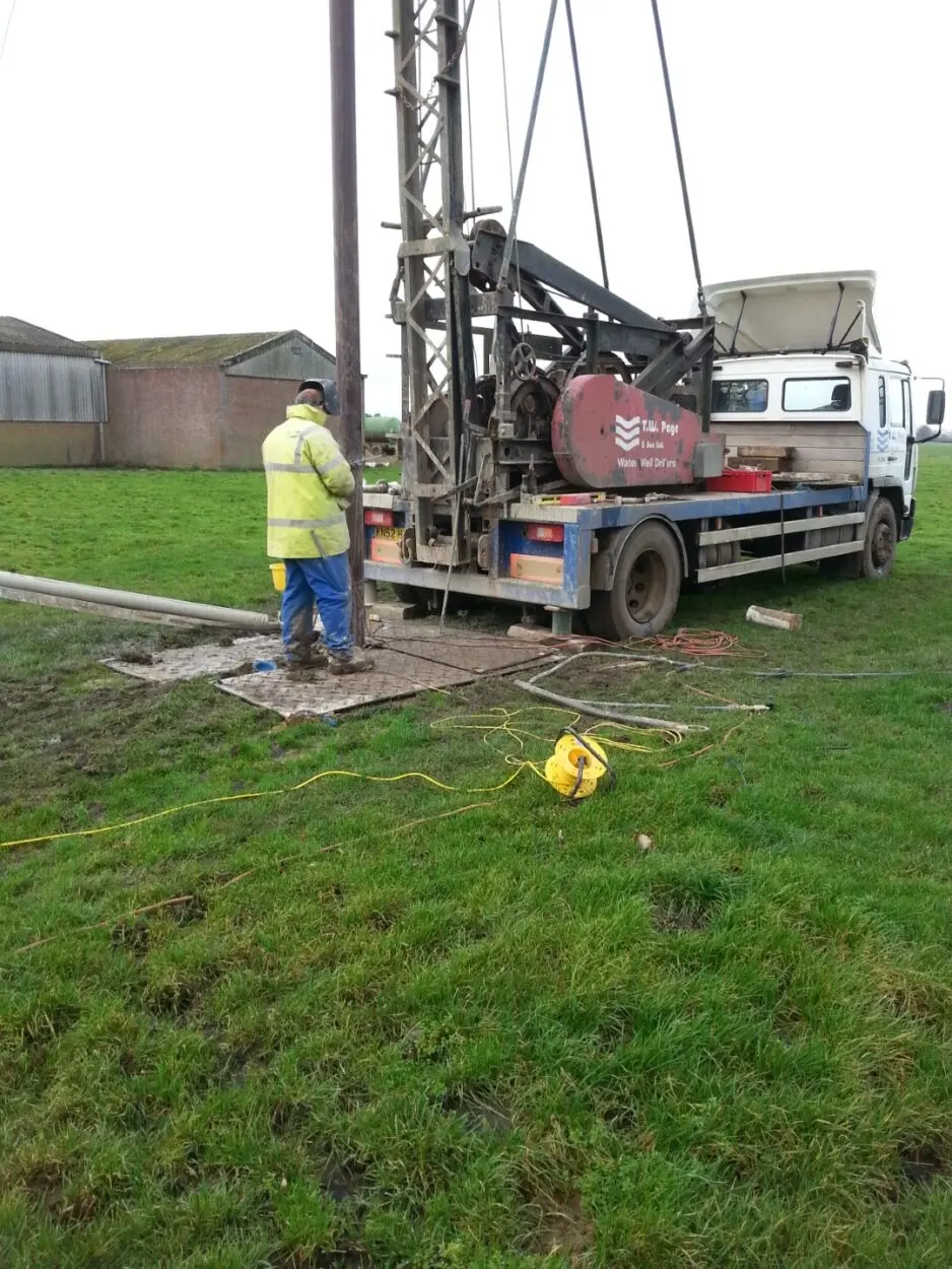 Water well drilling team at work in London